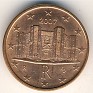 Euro - 1 Euro Cent - Italy - 2002 - Copper Plated Steel - KM# 210 - 16.2 mm - Obv: Castle del Monte Rev: Value and globe  - 0